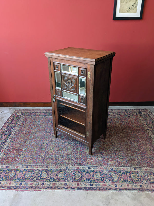 Antique Victorian Glass Front Mahogany Music Cabinet