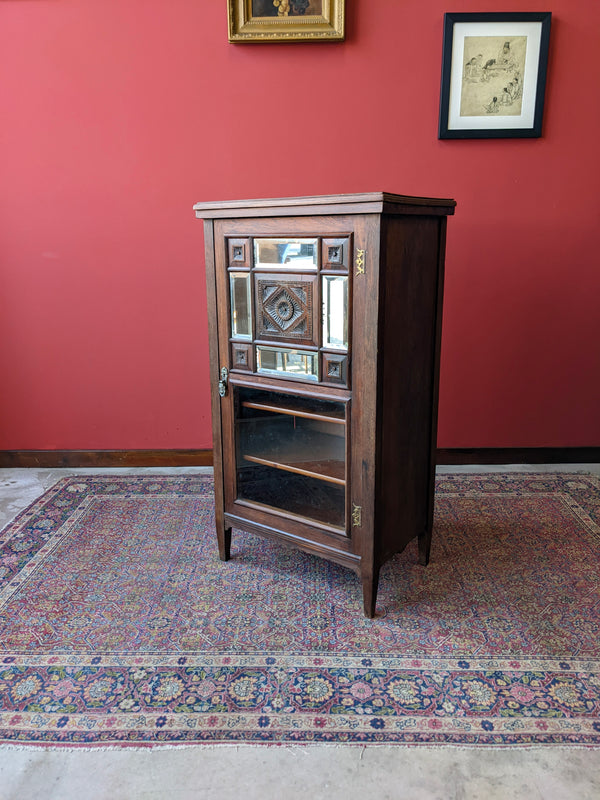 Antique Victorian Glass Front Mahogany Music Cabinet