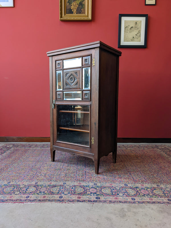 Antique Victorian Glass Front Mahogany Music Cabinet