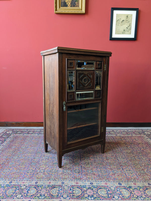 Antique Victorian Glass Front Mahogany Music Cabinet