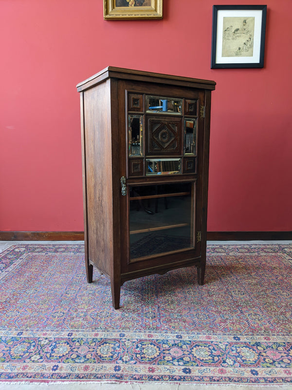 Antique Victorian Glass Front Mahogany Music Cabinet