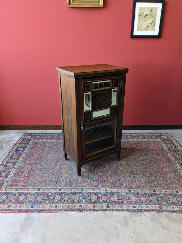 Antique Victorian Glass Front Mahogany Music Cabinet