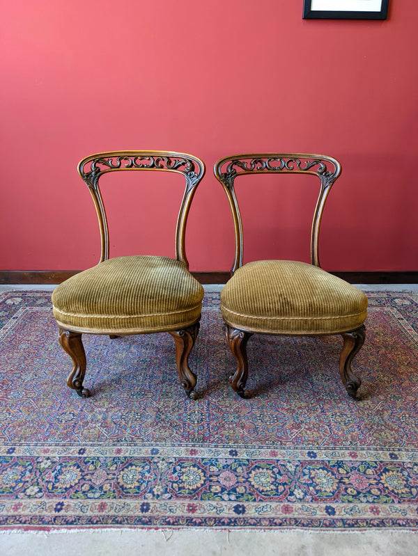 Pair of Antique Victorian Carved Walnut Side Chairs