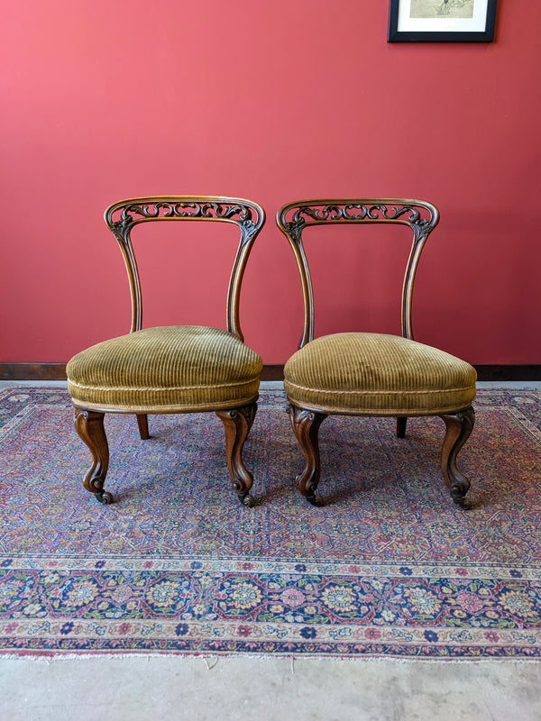 Pair of Antique Victorian Carved Walnut Side Chairs