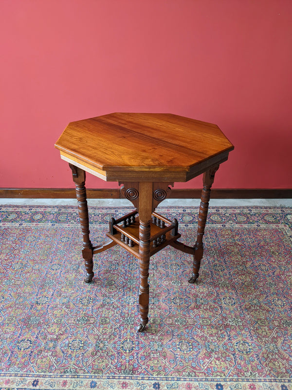 Antique Arts & Crafts Octagonal Two Tier Side Table / Occasional Table