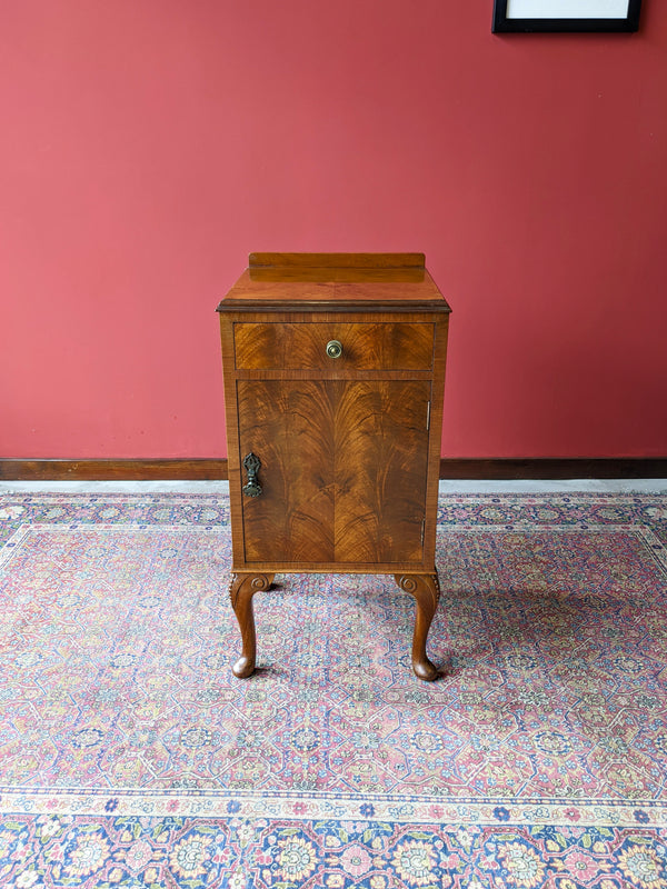 Small Antique Burr Walnut Cupboard / Bedside Table Cabinet