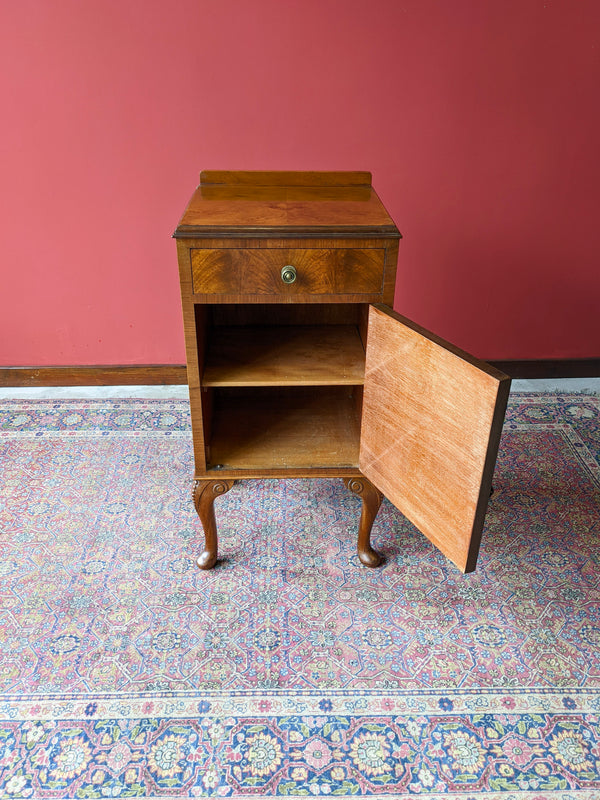 Small Antique Burr Walnut Cupboard / Bedside Table Cabinet