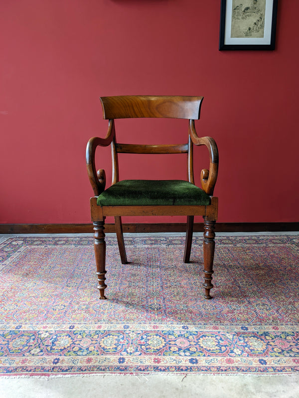 Antique Regency Mahogany Scroll Arm Library Chair