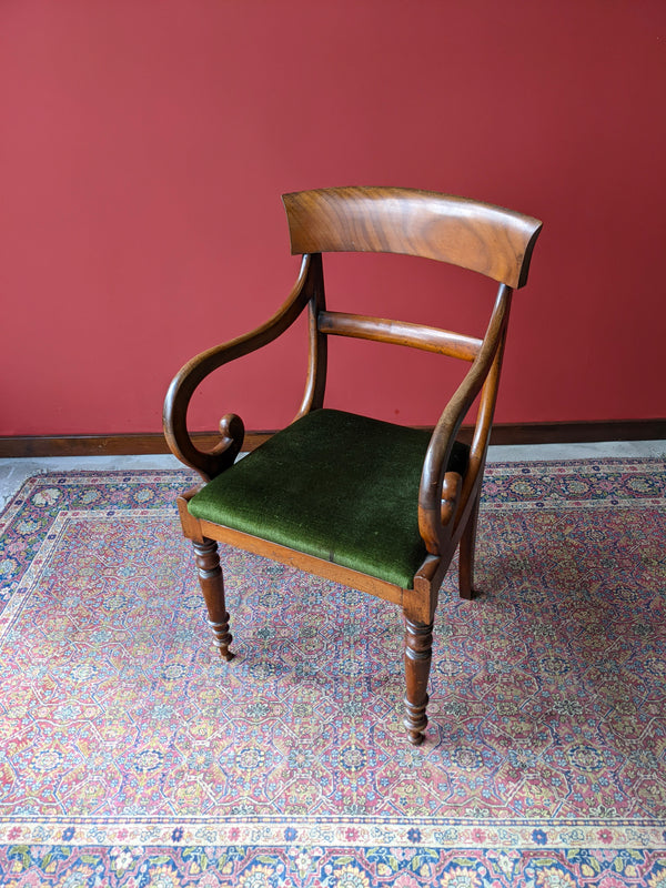 Antique Regency Mahogany Scroll Arm Library Chair