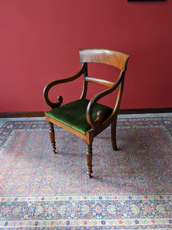 Antique Regency Mahogany Scroll Arm Library Chair