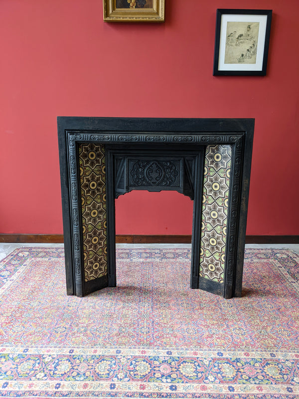 Antique Victorian Cast Iron Tiled Fireplace