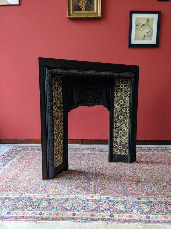 Antique Victorian Cast Iron Tiled Fireplace