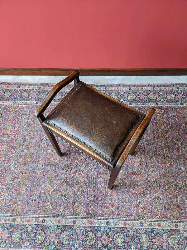 Antique Oak Leather Seat Piano Stool