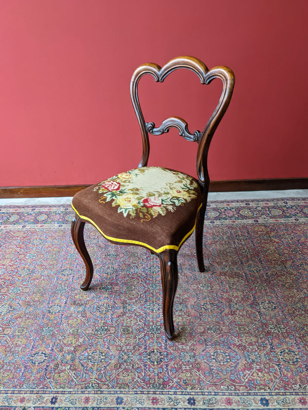 Antique Pair of Victorian Rosewood Tapestry Side Chairs Circa 1850