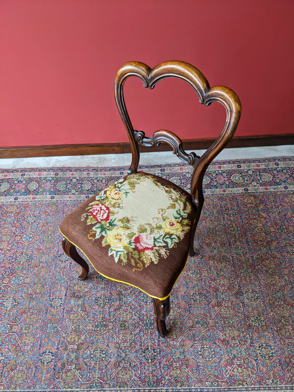Antique Pair of Victorian Rosewood Tapestry Side Chairs Circa 1850