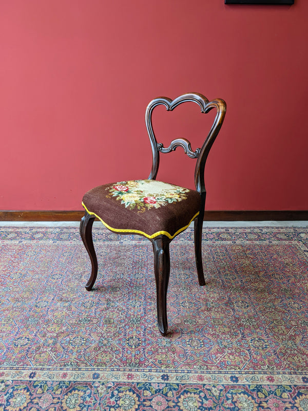 Antique Pair of Victorian Rosewood Tapestry Side Chairs Circa 1850