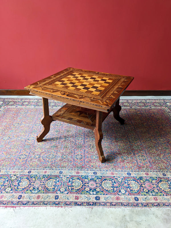 Antique Handmade Prison Folk Art Inlaid Chess Table