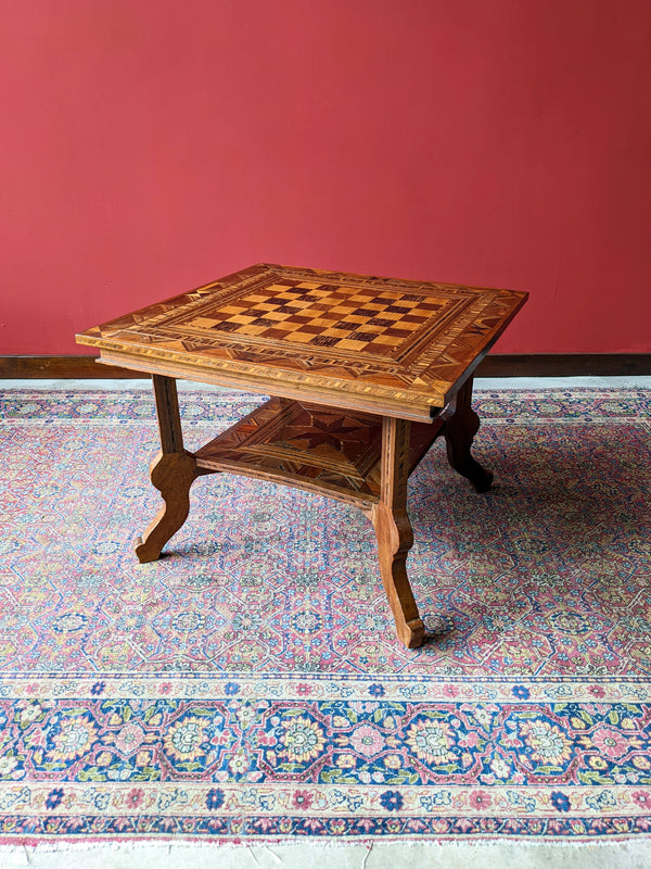 Antique Handmade Prison Folk Art Inlaid Chess Table