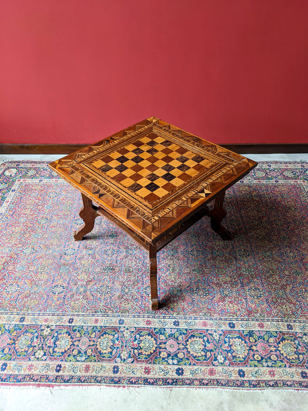 Antique Handmade Prison Folk Art Inlaid Chess Table