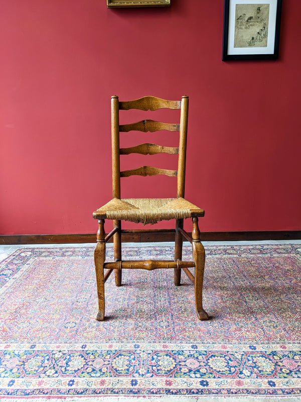 Antique Georgian Country Farmhouse Rush Seat Elm Chair