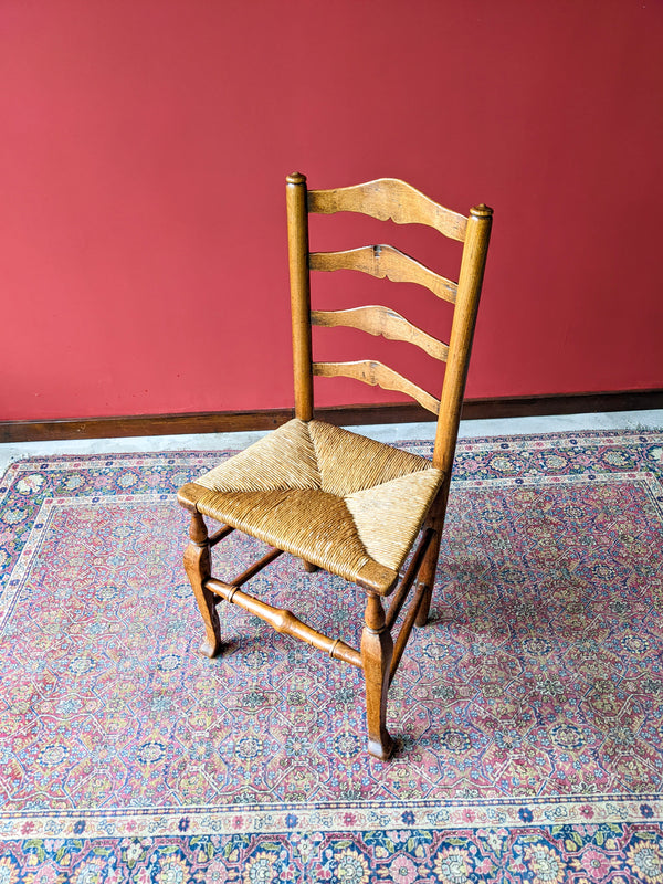 Antique Georgian Country Farmhouse Rush Seat Elm Chair