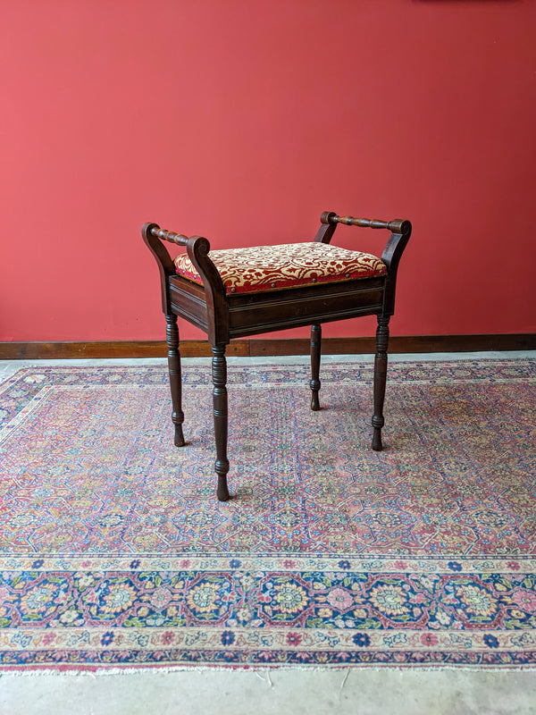 Antique Mahogany Red Upholstered Piano Stool