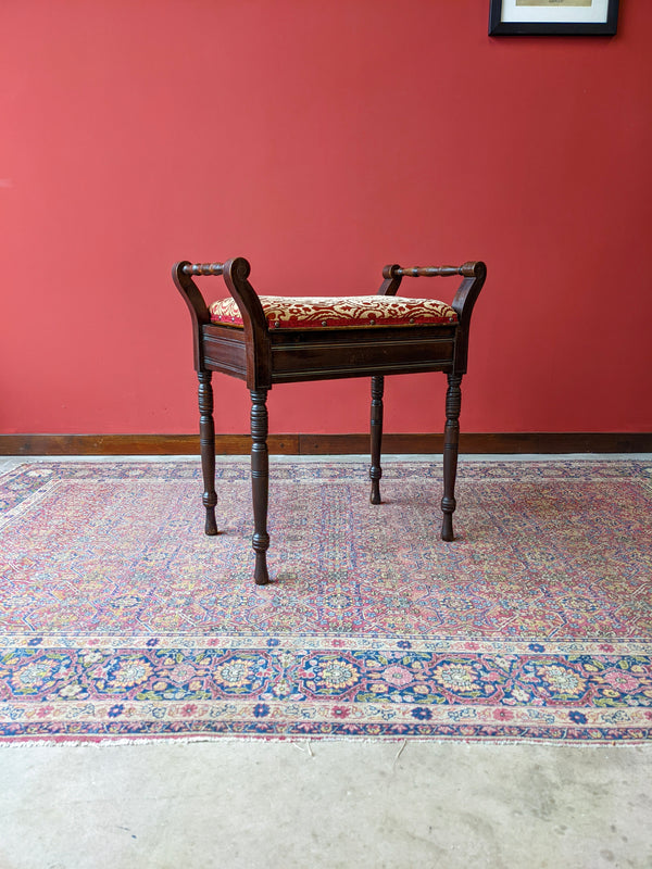 Antique Mahogany Red Upholstered Piano Stool