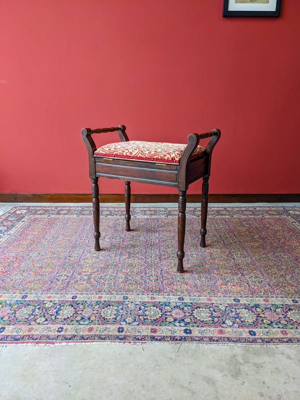 Antique Mahogany Red Upholstered Piano Stool