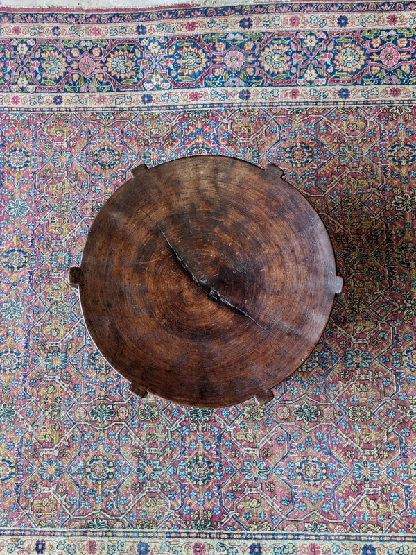 Vintage African Tanzanian Hehe Round Tribal Carved Tripod Stool