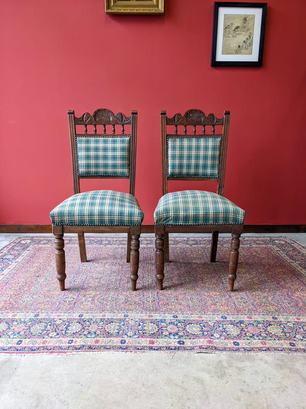 Pair of Victorian Carved Mahogany Side Chairs / Hall Chairs / Dining Chairs