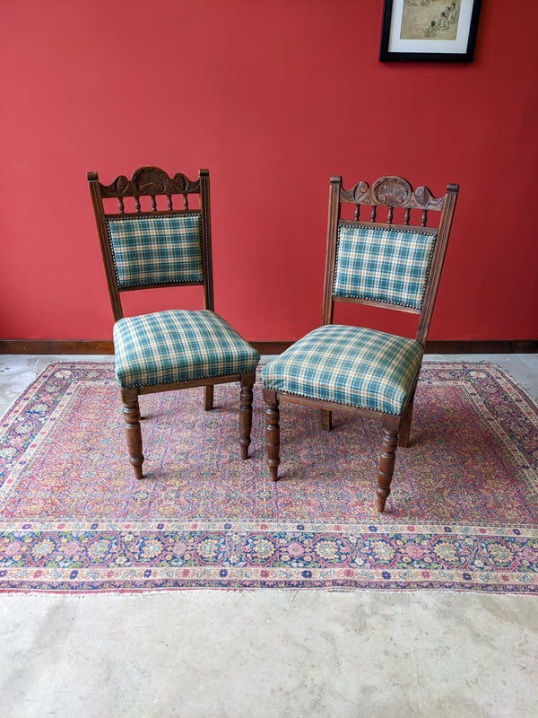 Pair of Victorian Carved Mahogany Side Chairs / Hall Chairs / Dining Chairs