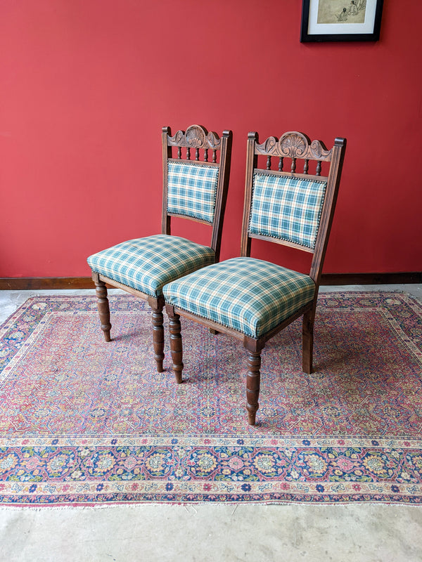 Pair of Victorian Carved Mahogany Side Chairs / Hall Chairs / Dining Chairs