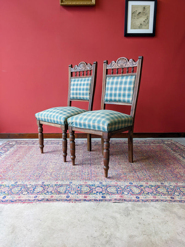 Pair of Victorian Carved Mahogany Side Chairs / Hall Chairs / Dining Chairs