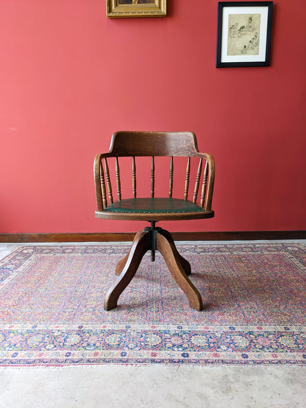 Antique Oak Swivel Desk Chair / Office Chair / Captains Chair