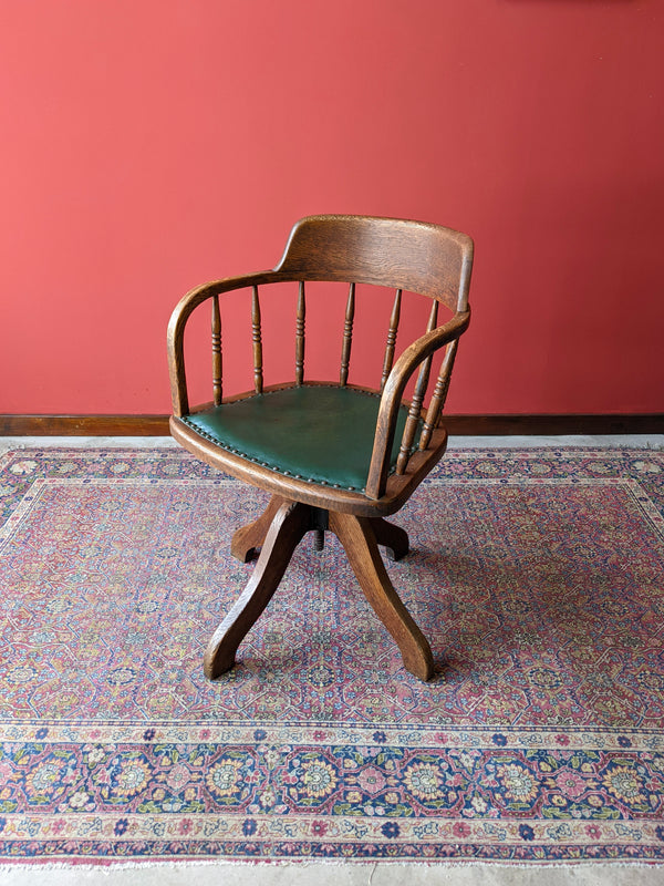 Antique Oak Swivel Desk Chair / Office Chair / Captains Chair