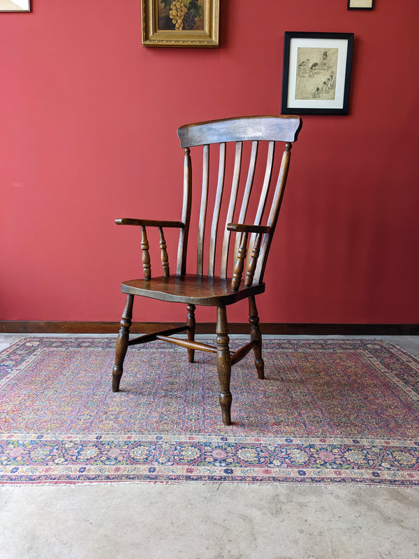 Antique Early Victorian Elm Seat Farmhouse Country Windsor Chair