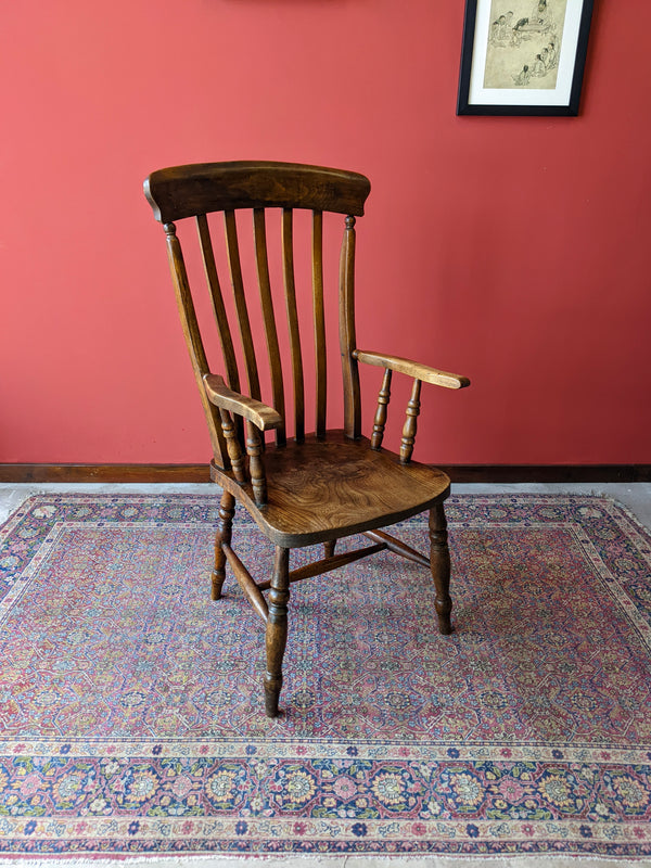 Antique Early Victorian Elm Seat Farmhouse Country Windsor Chair