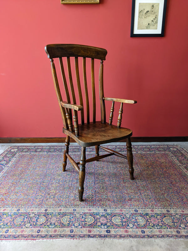 Antique Early Victorian Elm Seat Farmhouse Country Windsor Chair