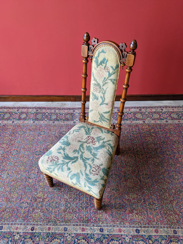 Antique Victorian Walnut Bobbin Leg Tapestry Side Chair