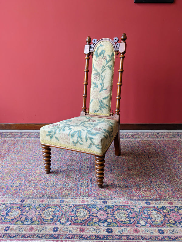 Antique Victorian Walnut Bobbin Leg Tapestry Side Chair