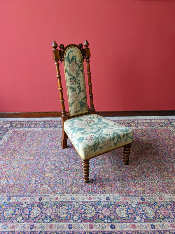 Antique Victorian Walnut Bobbin Leg Tapestry Side Chair