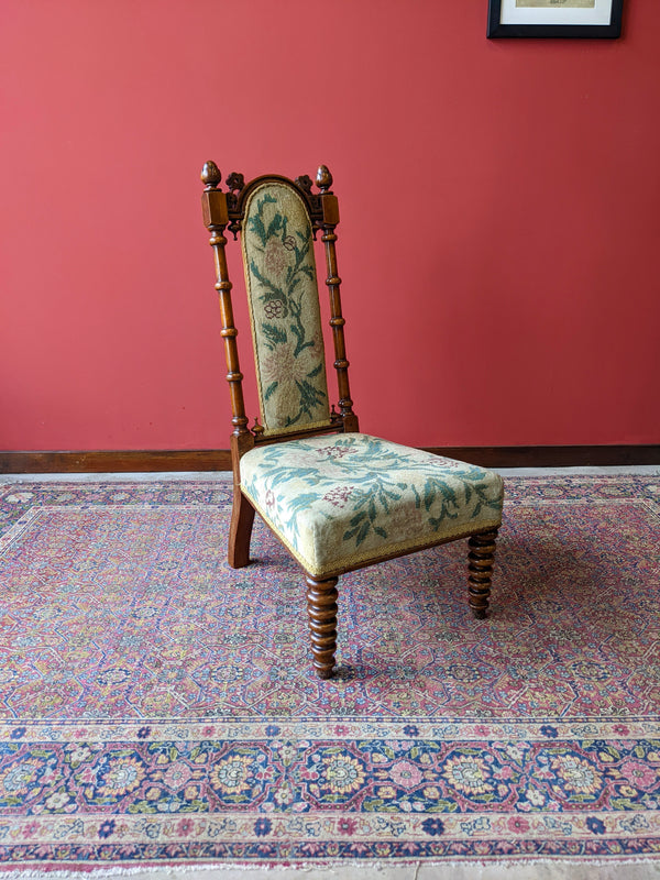 Antique Victorian Walnut Bobbin Leg Tapestry Side Chair