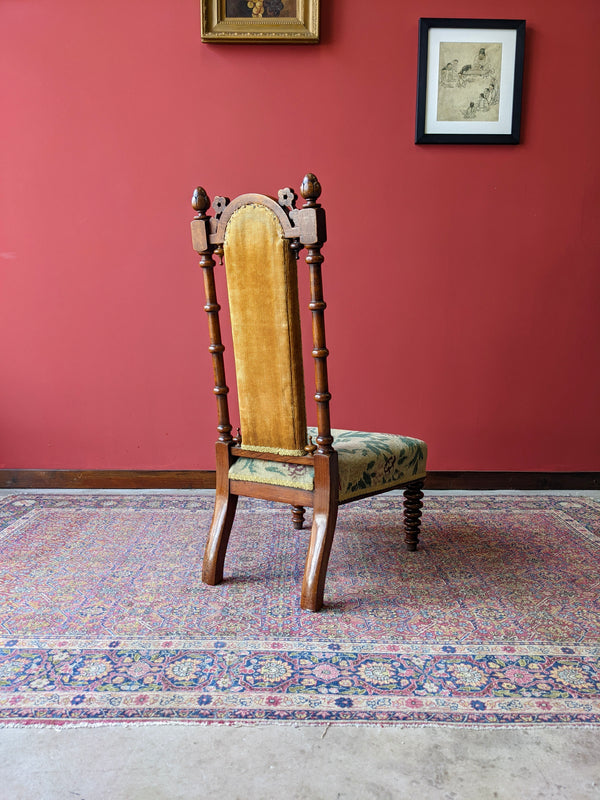 Antique Victorian Walnut Bobbin Leg Tapestry Side Chair