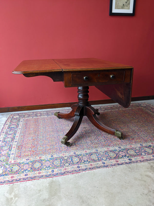 Antique Regency Mahogany Pedestal Drop Leaf Pembroke Table