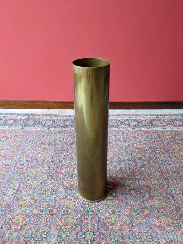 Large Vintage Brass Trench Art Shell Umbrella Stand / Floor Standing Planter