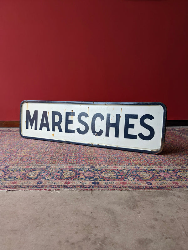 Large Original Vintage French Enamel Maresches Road Sign