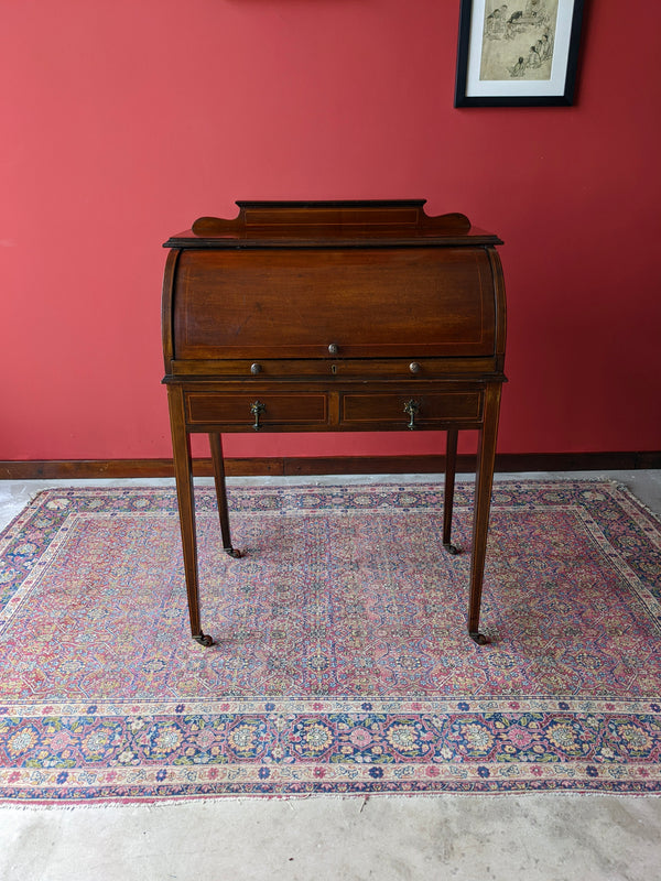Antique Edwardian Mahogany Roll Top Bureau Secretaire Desk