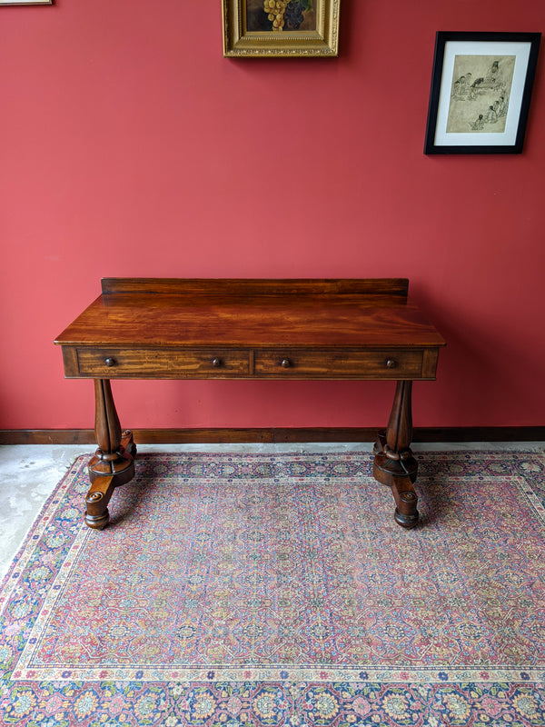 Antique Mid 19th Century Mahogany Library Table / Console Table / Desk By Tudor & Burrey