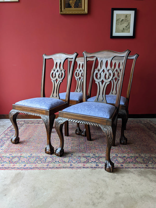 Set of 4 Antique Mahogany Ball & Claw Feet Dining Chairs