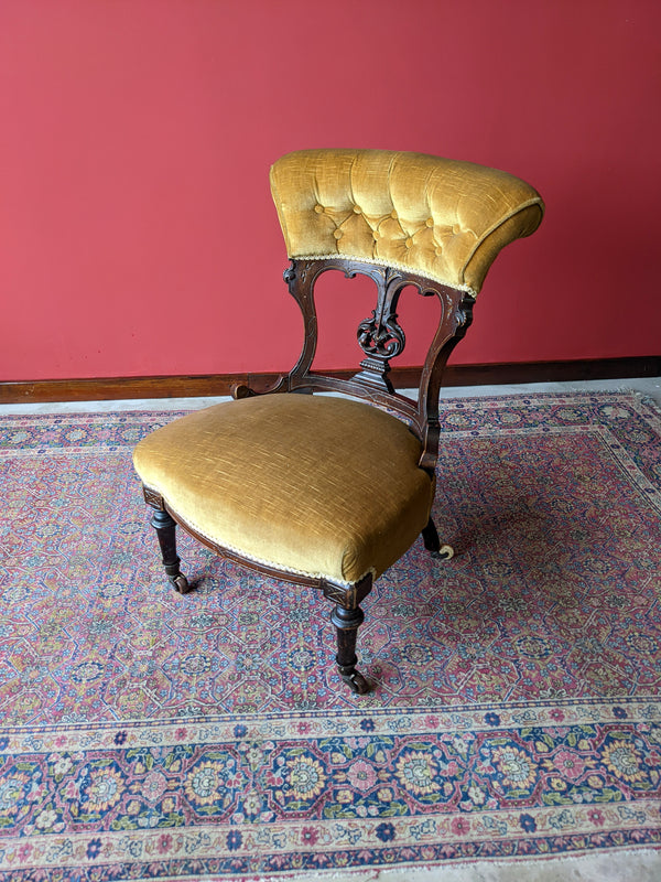 Antique Victorian Mahogany Yellow Upholstered Bedroom Chair